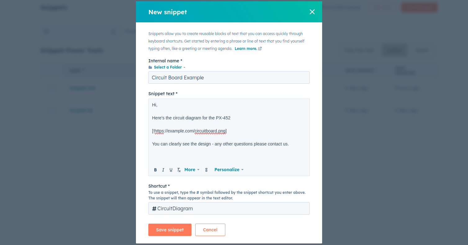 A hubspot snippet with the new image tag included